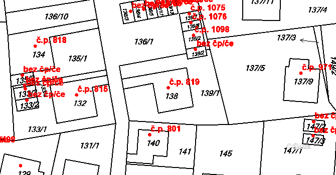 Klíše 819, Ústí nad Labem na parcele st. 138 v KÚ Klíše, Katastrální mapa