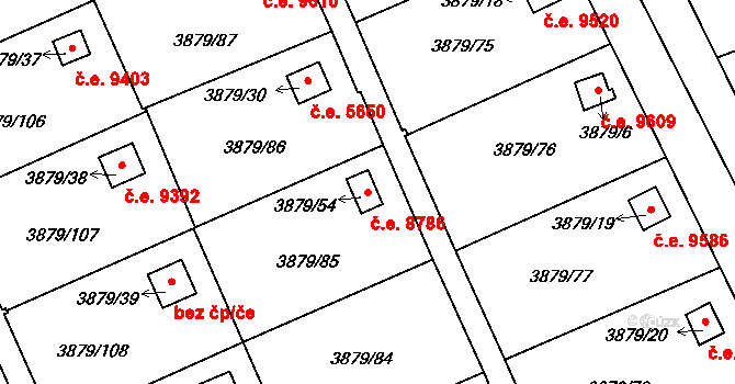 Střekov 8786, Ústí nad Labem na parcele st. 3879/54 v KÚ Střekov, Katastrální mapa