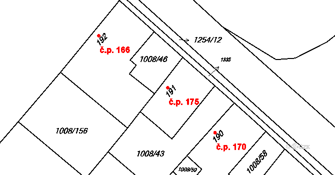 Krchleby 175 na parcele st. 191 v KÚ Krchleby u Nymburka, Katastrální mapa