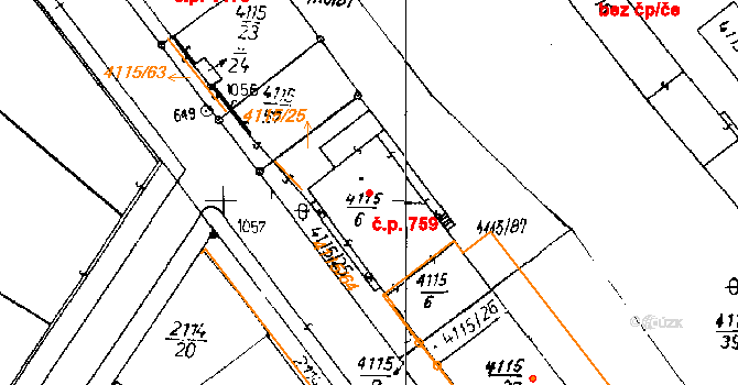 Poděbrady III 759, Poděbrady na parcele st. 4115/6 v KÚ Poděbrady, Katastrální mapa
