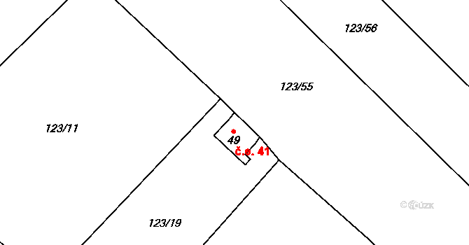 Sedlatice 41 na parcele st. 49 v KÚ Sedlatice, Katastrální mapa