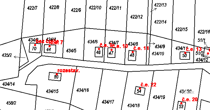 Kracovice 10, Stařeč na parcele st. 47 v KÚ Kracovice, Katastrální mapa