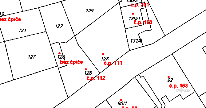 Hudcov 111, Teplice na parcele st. 128 v KÚ Hudcov, Katastrální mapa