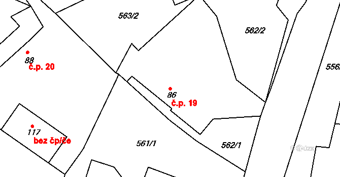 Dub 19, Mžany na parcele st. 86 v KÚ Dub u Mžan, Katastrální mapa