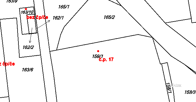 Brozánky 17, Hořín na parcele st. 159/1 v KÚ Brozánky, Katastrální mapa