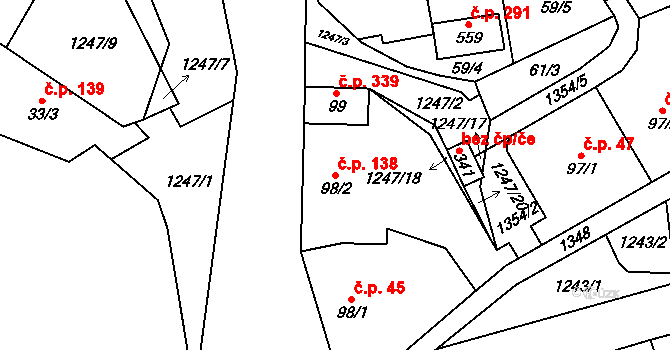 Liběchov 138 na parcele st. 98/2 v KÚ Liběchov, Katastrální mapa