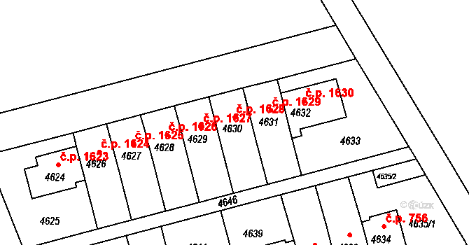 Záběhlice 1628, Praha na parcele st. 4630 v KÚ Záběhlice, Katastrální mapa