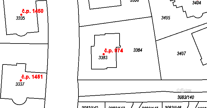Dejvice 974, Praha na parcele st. 3383 v KÚ Dejvice, Katastrální mapa