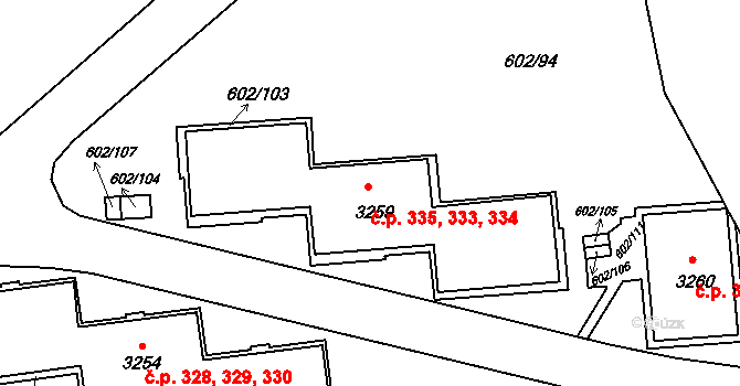 Dolní Předměstí 333,334,335, Trutnov na parcele st. 3259 v KÚ Trutnov, Katastrální mapa