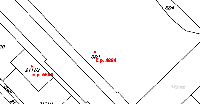 Chomutov 4884 na parcele st. 33/1 v KÚ Chomutov II, Katastrální mapa