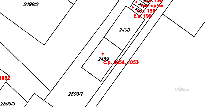 Jirkov 1053,1054 na parcele st. 2489 v KÚ Jirkov, Katastrální mapa
