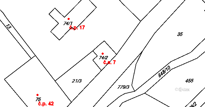 Druzcov 7, Osečná na parcele st. 74/2 v KÚ Druzcov, Katastrální mapa