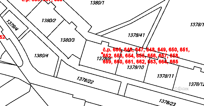 Liberec XIV-Ruprechtice 646,647,648,649,650,, Liberec na parcele st. 1378/9 v KÚ Ruprechtice, Katastrální mapa