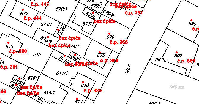 Lobzy 364, Plzeň na parcele st. 675 v KÚ Božkov, Katastrální mapa