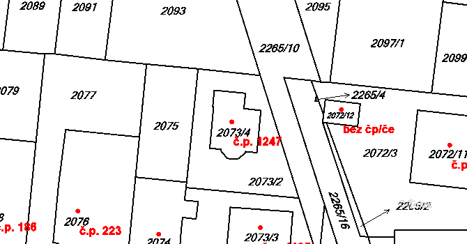 Stodůlky 1247, Praha na parcele st. 2073/4 v KÚ Stodůlky, Katastrální mapa