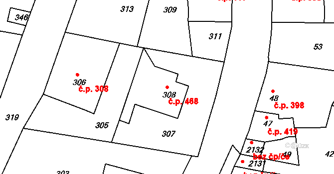 Týnec nad Labem 468 na parcele st. 308 v KÚ Týnec nad Labem, Katastrální mapa