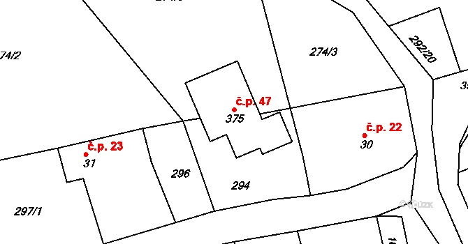 Lubina 47, Kopřivnice na parcele st. 375 v KÚ Drnholec nad Lubinou, Katastrální mapa