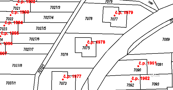 Vsetín 1978 na parcele st. 7075 v KÚ Vsetín, Katastrální mapa