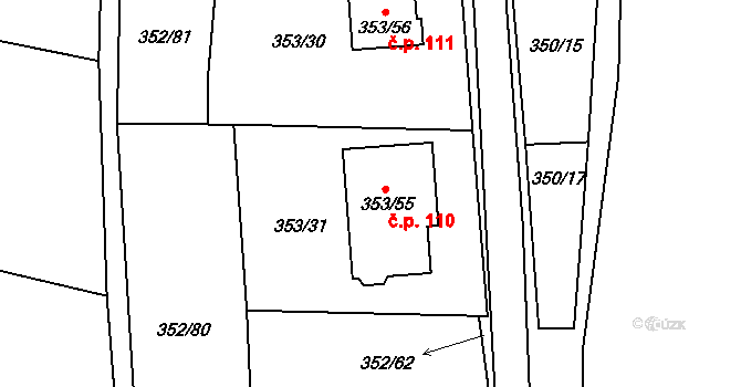 Sedlešovice 110, Nový Šaldorf-Sedlešovice na parcele st. 353/55 v KÚ Sedlešovice, Katastrální mapa
