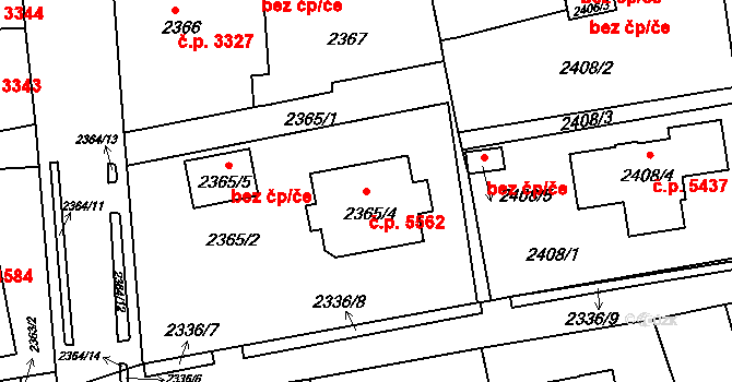 Chomutov 5562 na parcele st. 2365/4 v KÚ Chomutov II, Katastrální mapa