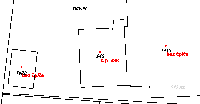 Klecany 488 na parcele st. 940 v KÚ Klecany, Katastrální mapa