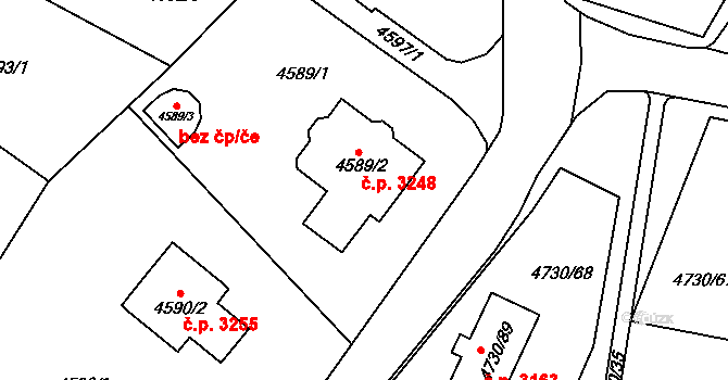 Teplice 3248 na parcele st. 4589/2 v KÚ Teplice, Katastrální mapa