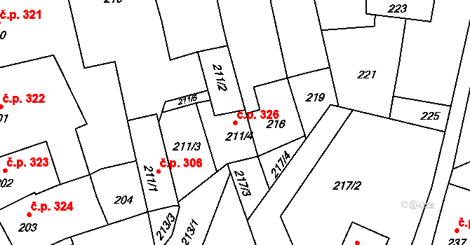 Šluknov 326 na parcele st. 211/4 v KÚ Šluknov, Katastrální mapa