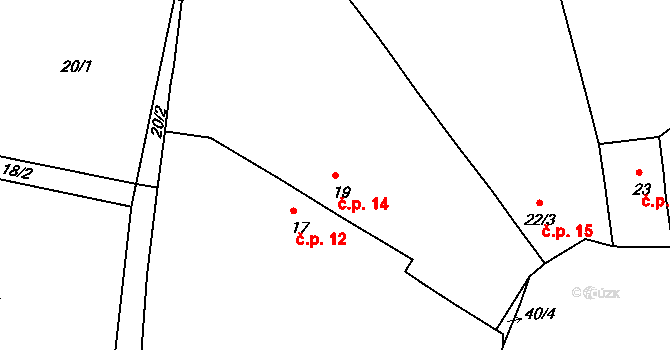 Sušany 14, Strupčice na parcele st. 19 v KÚ Sušany, Katastrální mapa