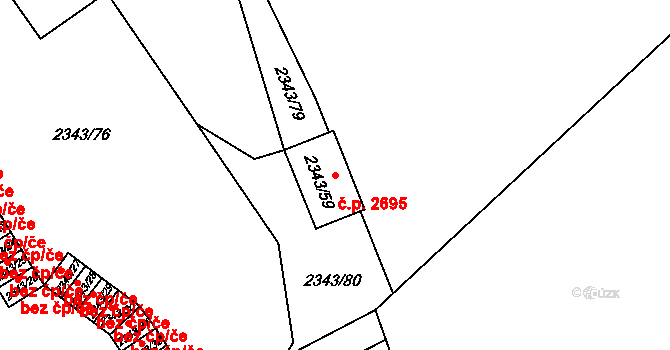 Východní Předměstí 2695, Plzeň na parcele st. 2343/59 v KÚ Plzeň, Katastrální mapa