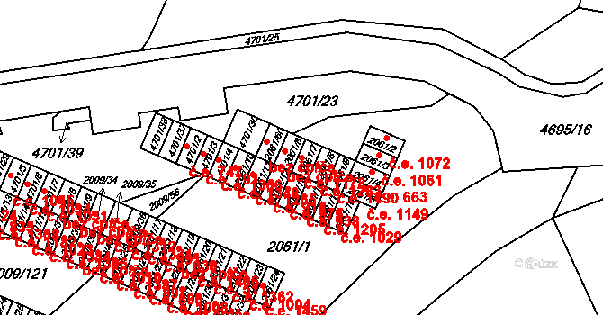 Chomutov 1178 na parcele st. 2061/7 v KÚ Chomutov I, Katastrální mapa