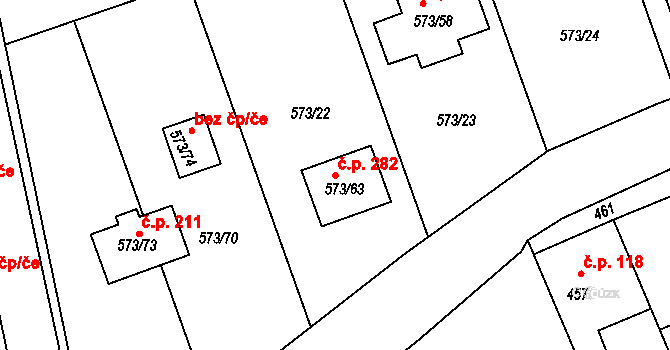 Drahelice 282, Nymburk na parcele st. 573/63 v KÚ Drahelice, Katastrální mapa