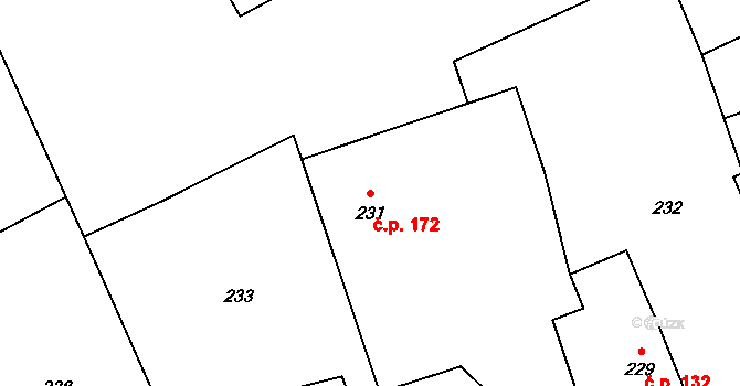 Lichnov 172 na parcele st. 231 v KÚ Lichnov u Bruntálu, Katastrální mapa
