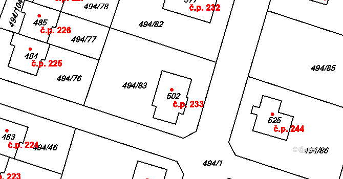 Sedlčánky 233, Čelákovice na parcele st. 502 v KÚ Sedlčánky, Katastrální mapa