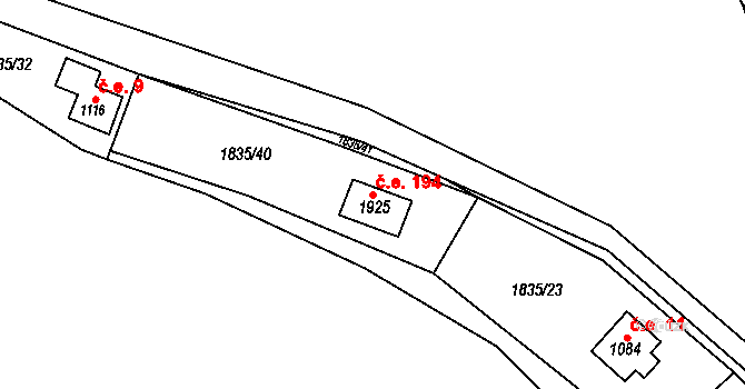 Kabáty 194, Jílové u Prahy na parcele st. 1925 v KÚ Jílové u Prahy, Katastrální mapa