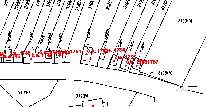 Kadaň 1754 na parcele st. 3196/16 v KÚ Kadaň, Katastrální mapa