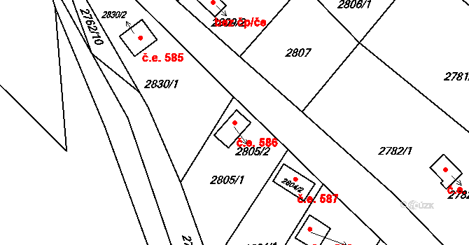 Kopřivnice 586 na parcele st. 2805/2 v KÚ Kopřivnice, Katastrální mapa