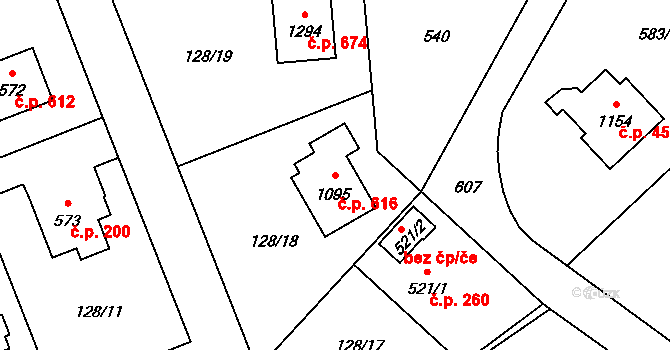 Heřmanice 616, Ostrava na parcele st. 1095 v KÚ Heřmanice, Katastrální mapa