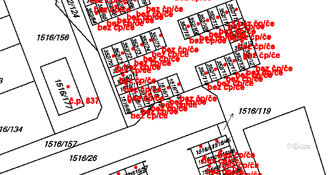 Březnice 38620120 na parcele st. 1516/117 v KÚ Březnice, Katastrální mapa