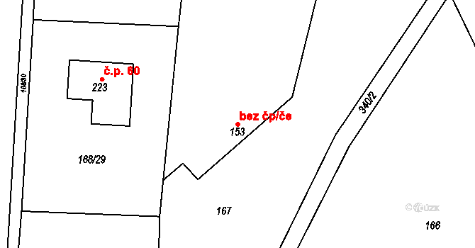 Hroubovice 39169120 na parcele st. 153 v KÚ Hroubovice, Katastrální mapa