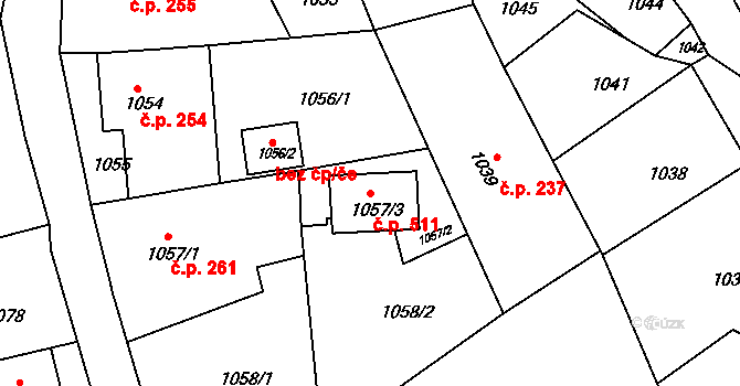 Březnice 511 na parcele st. 1057/3 v KÚ Březnice u Zlína, Katastrální mapa