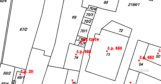 Březnice 44428120 na parcele st. 71/1 v KÚ Březnice, Katastrální mapa