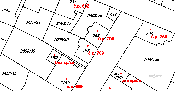 Kateřinky 709, Opava na parcele st. 752 v KÚ Kateřinky u Opavy, Katastrální mapa