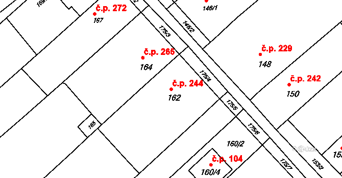 Kobeřice u Brna 244 na parcele st. 162 v KÚ Kobeřice u Brna, Katastrální mapa