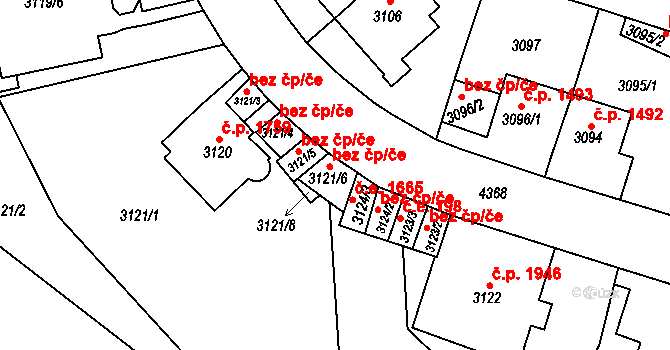 Teplice 45128120 na parcele st. 3121/6 v KÚ Teplice, Katastrální mapa