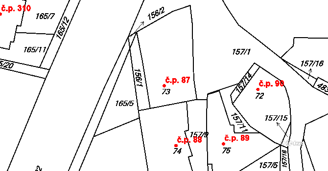 Rosice 87 na parcele st. 73 v KÚ Rosice u Chrasti, Katastrální mapa