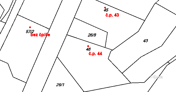 Lhotky 44, Malotice na parcele st. 46 v KÚ Lhotky u Malotic, Katastrální mapa