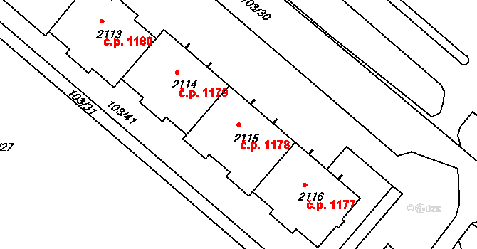 Neratovice 1178 na parcele st. 2115 v KÚ Neratovice, Katastrální mapa