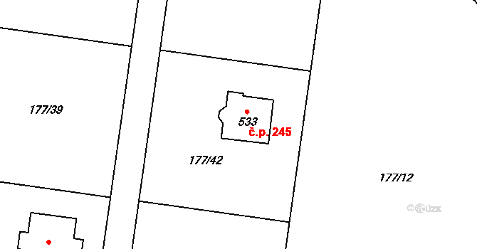 Černý Vůl 245, Statenice na parcele st. 533 v KÚ Statenice, Katastrální mapa