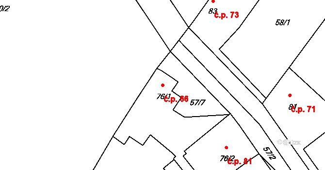 Chýnice 66 na parcele st. 76/1 v KÚ Chýnice, Katastrální mapa