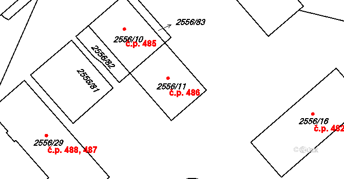 Veselí nad Lužnicí I 486, Veselí nad Lužnicí na parcele st. 2556/11 v KÚ Veselí nad Lužnicí, Katastrální mapa